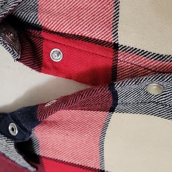 Zara Basic Size M Red Blue and Cream Plaid Studded Flannel Shirt Mini Dress - Picture 5 of 16